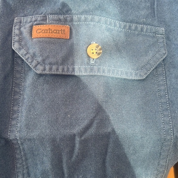 Carhartt 100% Cotton Button Down Shirt Navy Blue Size Medium Excellent Condition - Picture 3 of 4